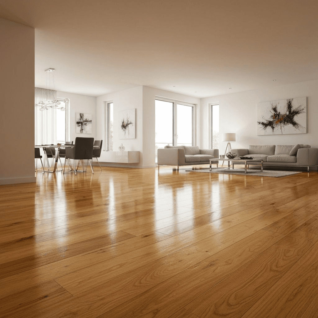 Piso de madeira restaurado com brilho profissional